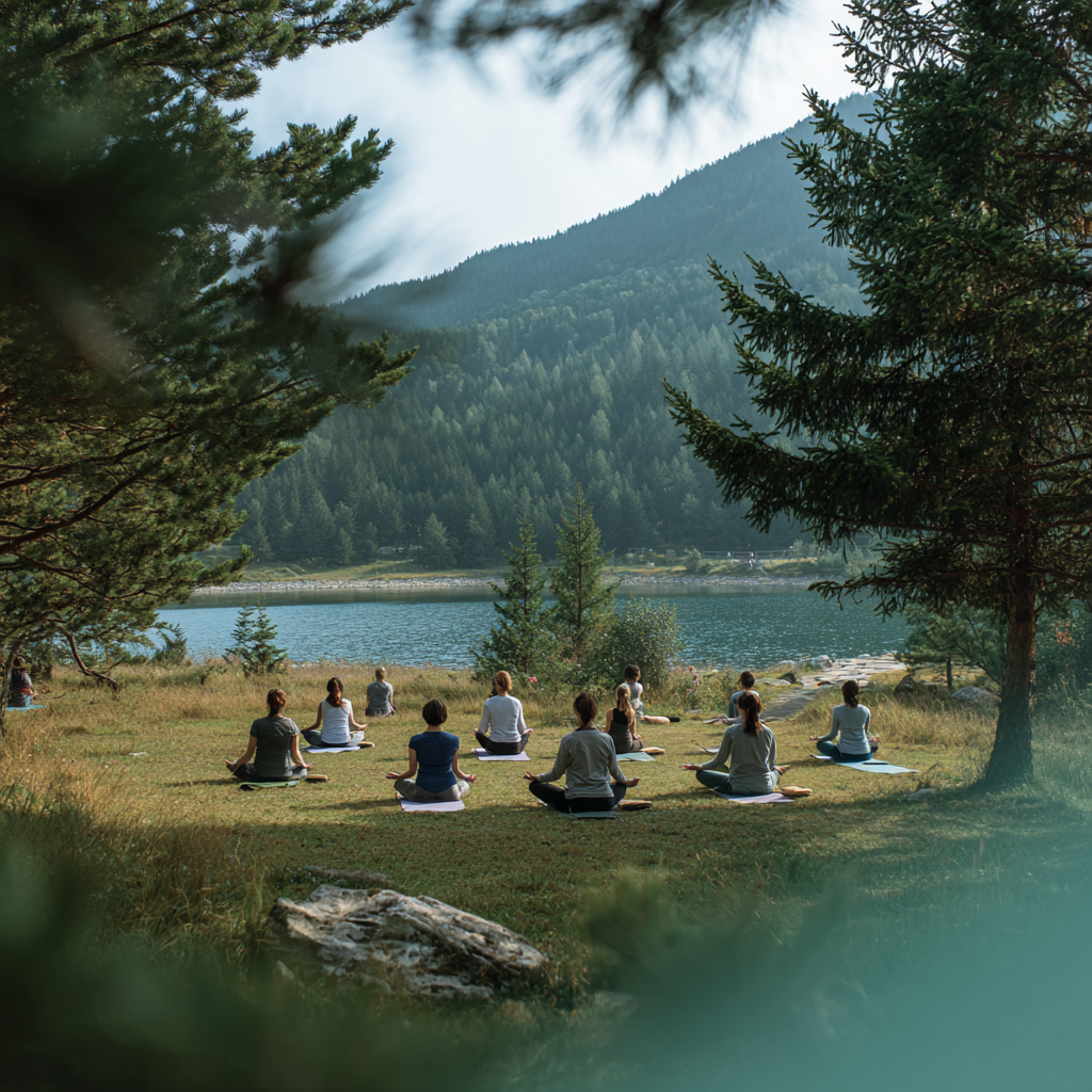 Група людей виконує йогу в студії